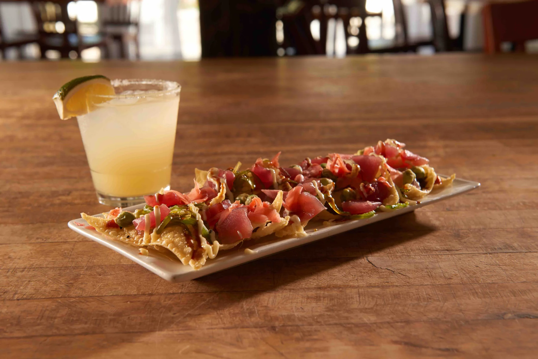 Tuna nachos and a cocktail at Sandy Point
